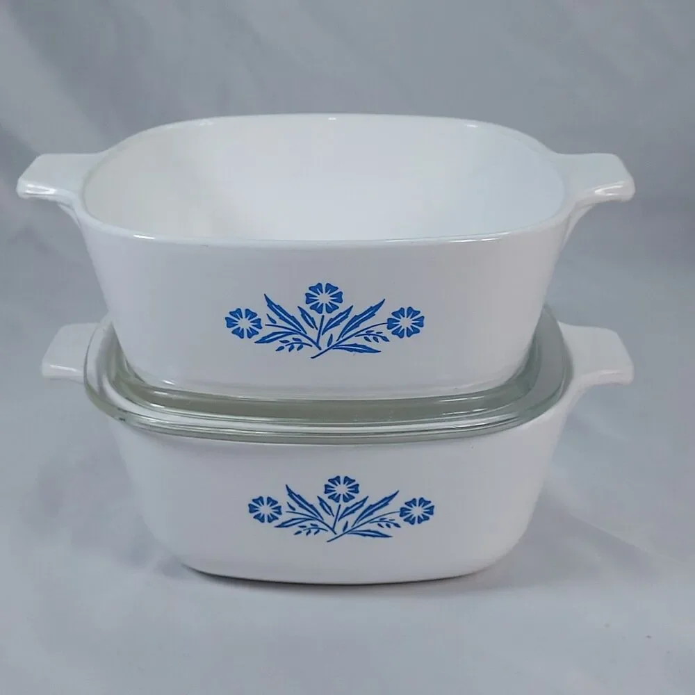 Vintage Corning Ware Blue Cornflower 1.5 Qt Casserole Set 2 Dishes 1 Lid USA